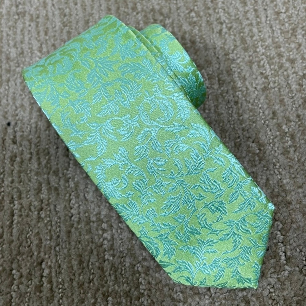 Seidenmann Necktie Mens Green Wedding Guest Dandy Silk Floral Damask Slim Tie